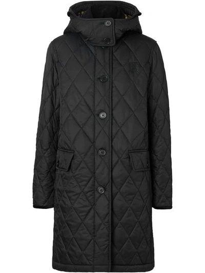 Burberry Detachable Hood Monogram Motif Quilted Coat In Black