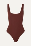 Alix Mott Stretch-jersey Thong Bodysuit In Chocolate