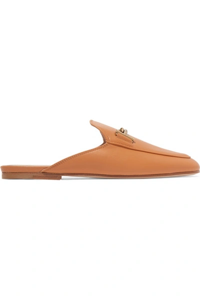 Tod's Embellished Leather Slippers In Tan