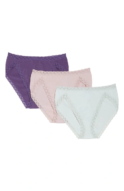 Natori Three-pack Bliss Cotton French-cut Briefs In Sprg Mint/ Rose/ Grape Jelly