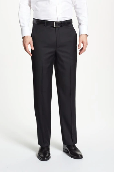 Santorelli Luxury Flat Front Wool Dress Pants In Black