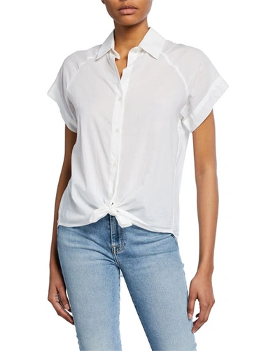 7 For All Mankind Button-down Cap-sleeve Tie-front Shirt In White