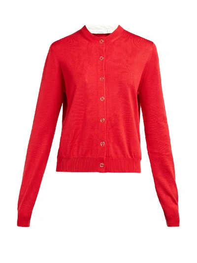Burberry Cashmere Logo-print Silk Scarfed Cardigan, Red In Bright Red