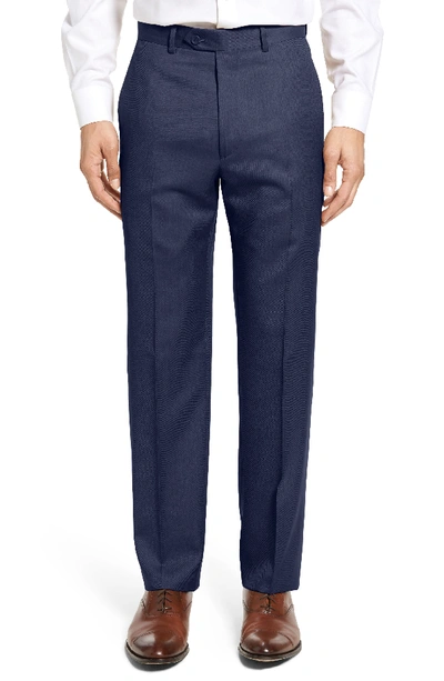 Santorelli Flat Front Twill Wool Dress Pants In Navy