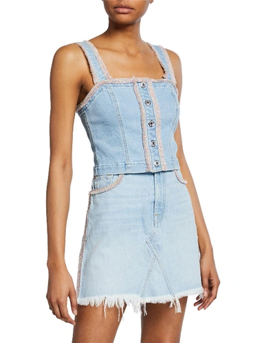 7 For All Mankind Sleeveless Denim Bustier Top In Light Blue