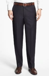 Santorelli Luxury Flat Front Wool Dress Pants In Navy