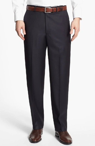 Santorelli Luxury Flat Front Wool Dress Pants In Navy