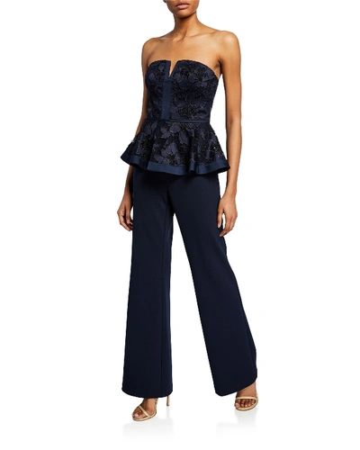 Aidan Mattox Strapless Peplum waist Jumpsuit In Dark Blue ModeSens