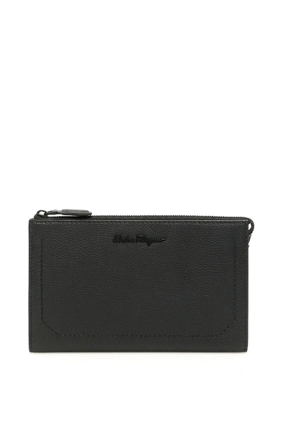 Ferragamo Firenze Grain Leather Clutch In Black|nero