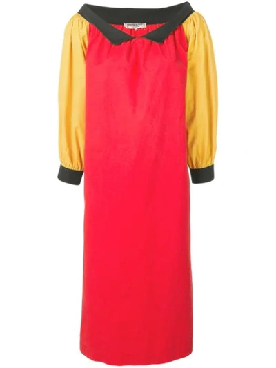 Pre-owned Saint Laurent Yves   1980's Block Colour Midi Dress - Red