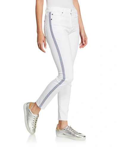 7 For All Mankind High Rise Racing Stripe Skinny Jeans In White Runway In White Runway Denim