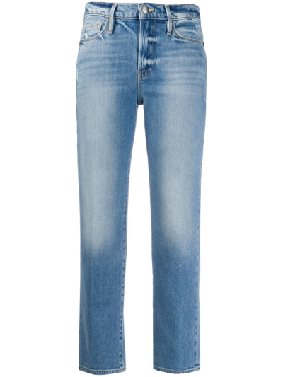 Frame Le High Straight Cropped Paneled High-rise Straight-leg Jeans In Blue