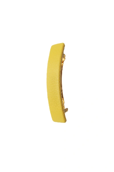 L. Erickson Usa Genuine Leather Rectangle Barrette In South Beach Yellow