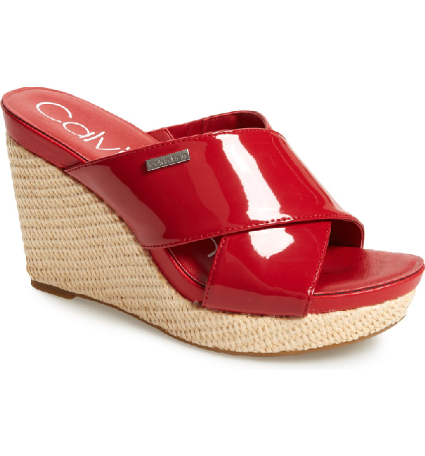 calvin klein jacolyn leather wedge sandals