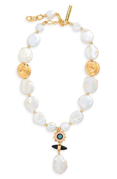 Lizzie Fortunato Pearl & Stone Pendant Necklace In Pearl/ Gold