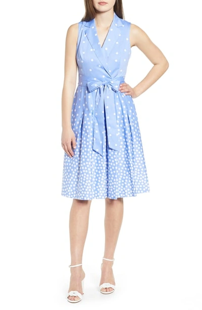 Anne Klein Scattered Dot Tie Front Dress In High Sky/ White