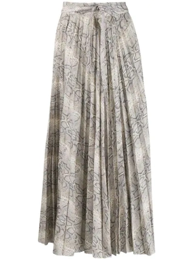 A.w.a.k.e. Stephanie Python-print Pleated Cotton Skirt In Neutrals