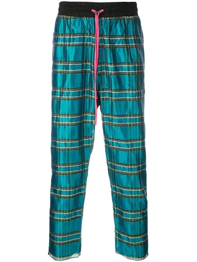 Amiri Checked Metallic Silk Jogging Bottoms In Blue