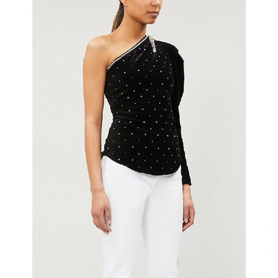 Isabel Marant One shoulder Stud embellished Velvet Top In Black ModeSens