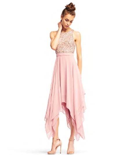 Aidan Mattox Aidan By  Sleeveless Embellished Handkerchief Dress In Rose