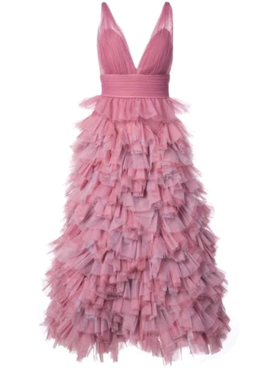 Marchesa Notte Purple Sleeveless Tulle Midi Tea Dress In Pink