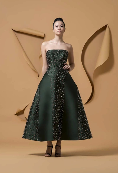 Isabel Sanchis Green Strapless Mucutuy Midi-tea Dress