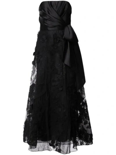 Marchesa Notte Strapless Silver Midi-tea Dress In Black