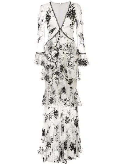 Marchesa Notte Embroidered Floral Lace Dress In White