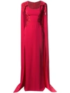 Marchesa Notte Embroidered Cape-effect Gown In Red