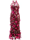 Marchesa Notte Embellished Floral Lace Dress In Wine