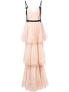 Marchesa Notte Sleeveless Striped Lace Tiered Gown In Pink