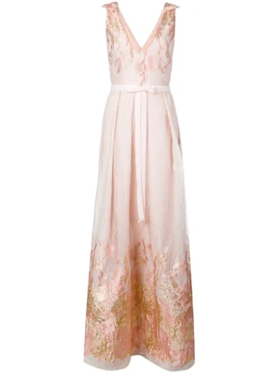 Marchesa Notte Sleeveless Metallic Fils Coupe Gown In Pink