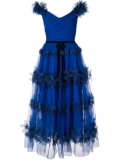 Marchesa Notte Tulle Off The Shoulder Dress In Blue