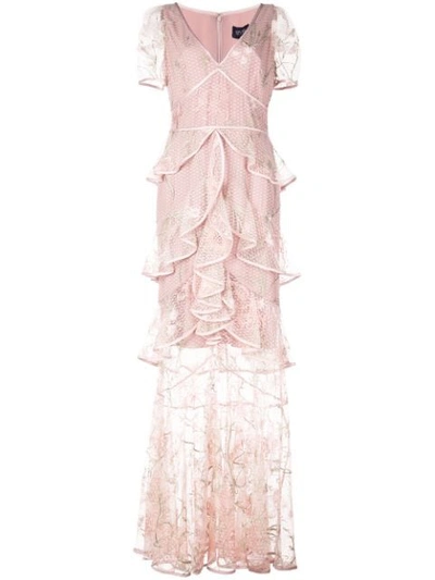 marchesa notte pink lace dress $1095 NEW Marchesa Notte Lace Embroidered Maxi Dress Coral Pink Gown Dress  2