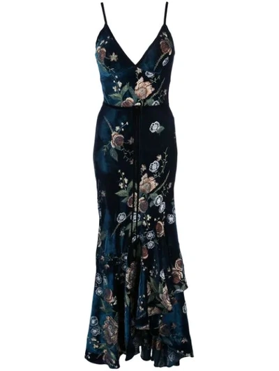 Marchesa Notte Floral Embroidered Cocktail Dress In Blue