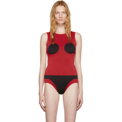 Rudi Gernreich Red And Black Knit Bodysuit In Red/black