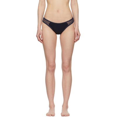 Stella Mccartney Gigi Giggling Lace And Silk-blend Briefs In Navy