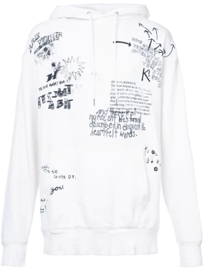 R13 Printed Typography Hoodie In White