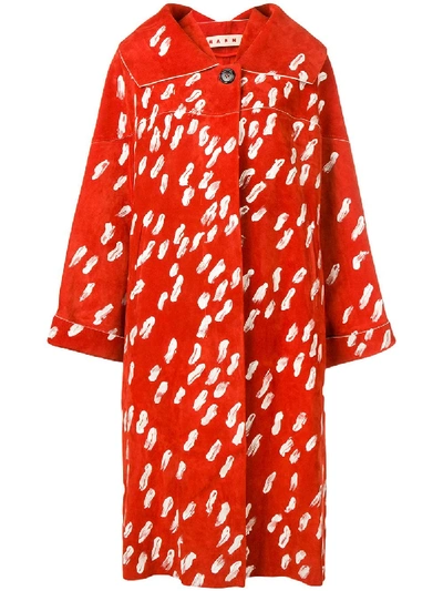 Marni Duster Print Suede Coat In Red