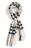 Burberry Heritage Giant Check Fringed Cashmere Muffler In Natural White