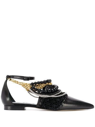 Loewe Chain-embellished Leather Flats In Black