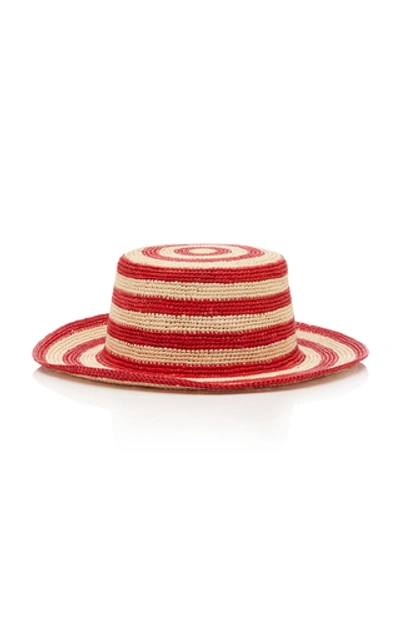 Sensi Studio Exclusive Lace-up Striped Straw Hat In Red