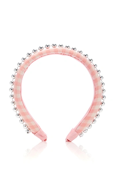 Epona Valley Beaded Gingham Cotton Headband In Pink