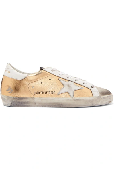 Golden Goose Superstar Distressed Metallic Textured-leather And Suede Sneakers In Gold