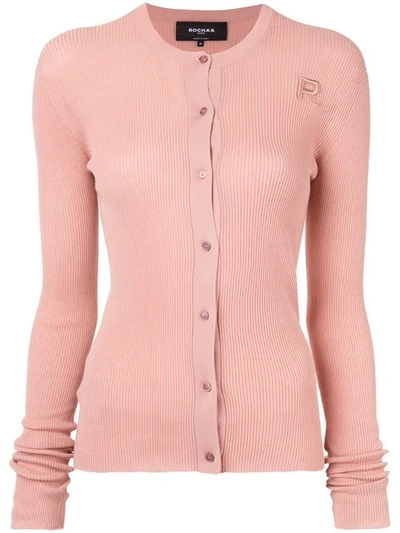 Rochas Ribbed Knit Cardigan - Pink