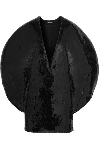 Balmain Sequined Chiffon Mini Dress In Black