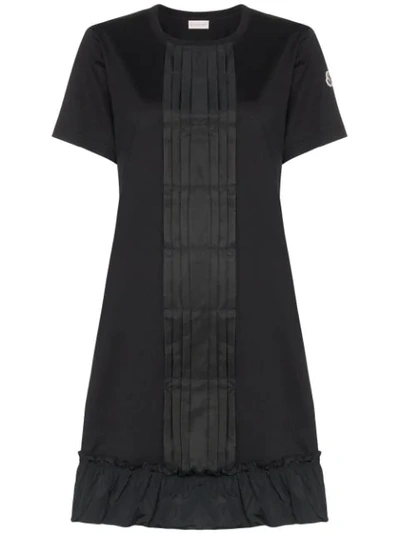 Moncler Cotton Jersey Dress W/ Ruffle In Black