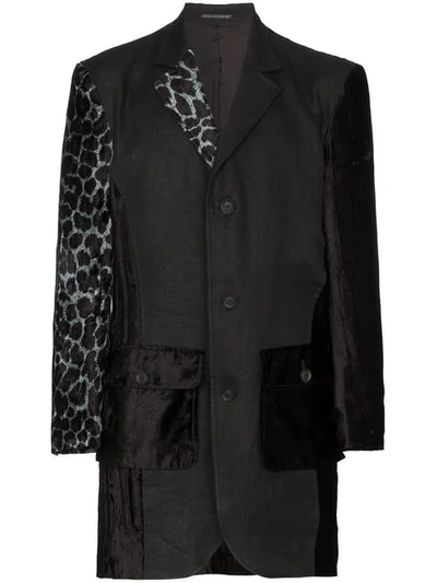 Yohji Yamamoto Leopard Print Graphic Image Linen Blend Blazer Jacket In Black