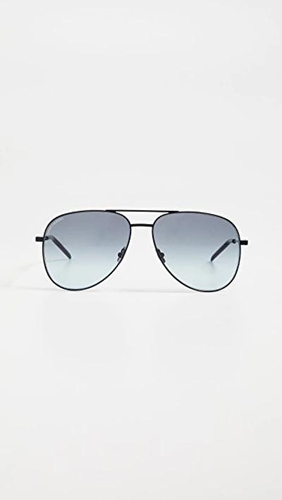 Saint Laurent Classic 11 Aviator Sunglasses In Matte Black/grey/blue
