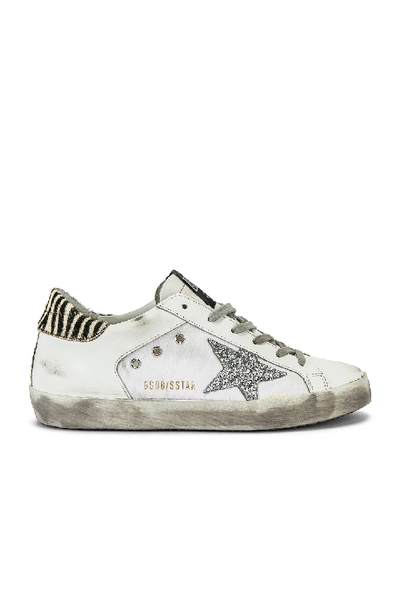 Golden Goose White Pony Superstar Sneakers In White & Silver Glitter